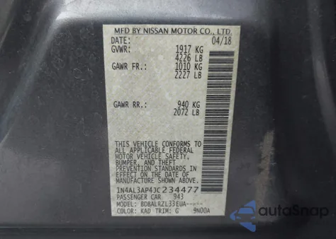 2018 Nissan Altima 2.5 Sl z USA, uszkodzony, nr VIN 1N4AL3AP4JC234477